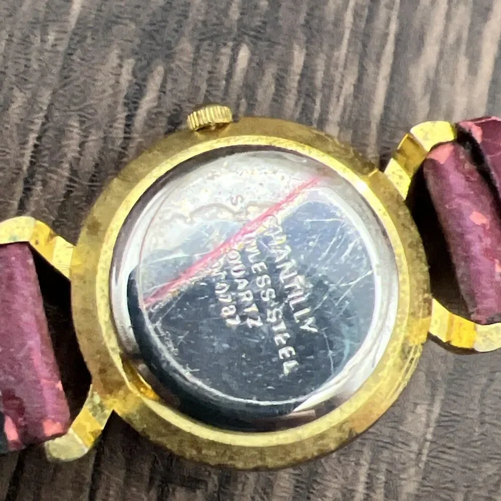 CHANTILLY Women’s Antique Purple Watch With Gold Tone Case Working Needs a Band